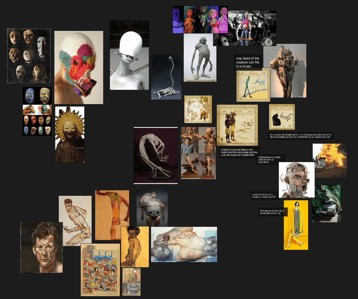 PureRef board with research on doubles in folklore